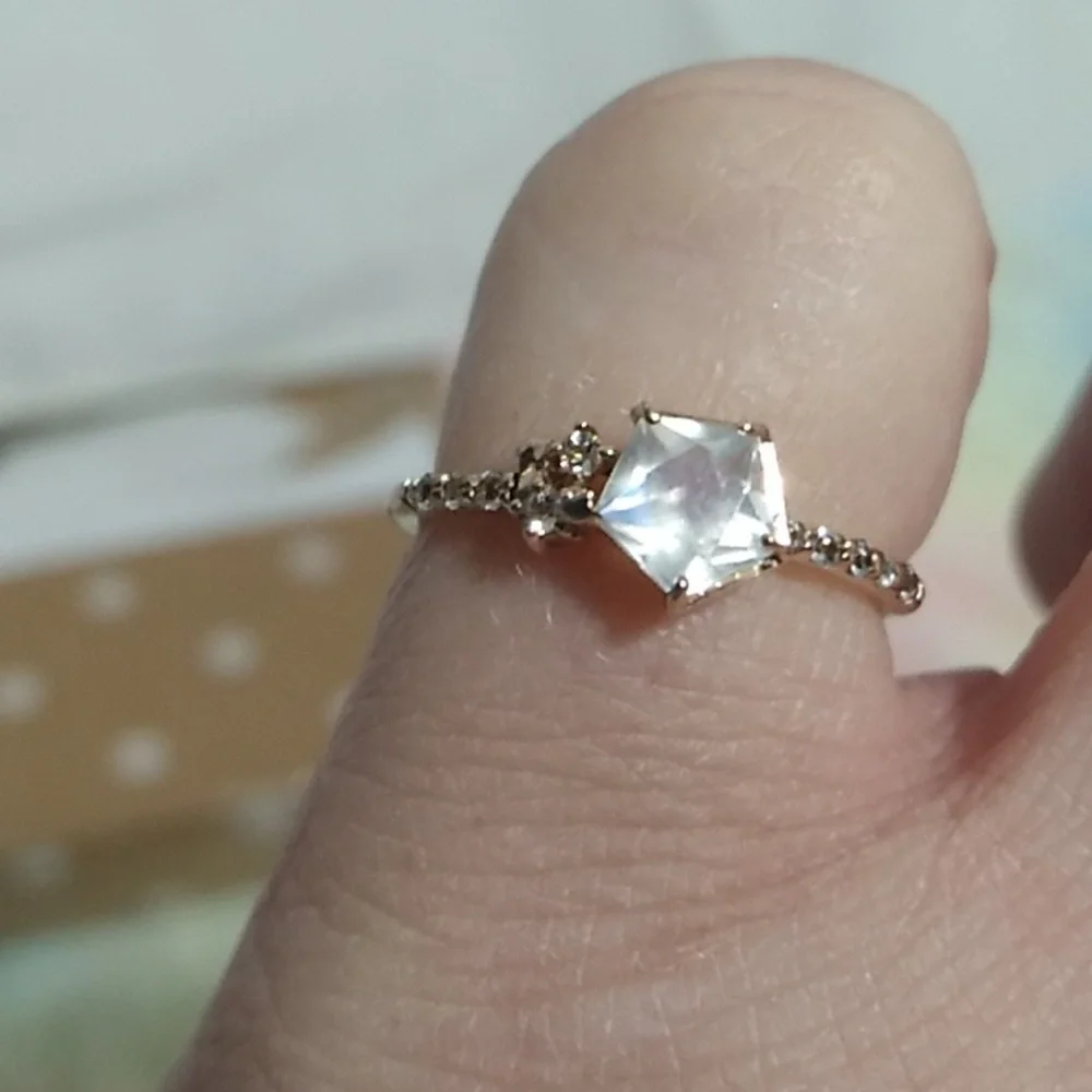 SALE! RARE! Samantha Tiara 10kt Yellow Gold Moonstone & Topaz Ring Sz.4 1/2 - Picture 3 of 11